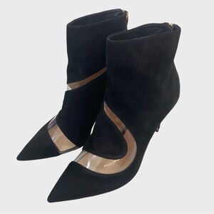 Nicholas Kirkwood $1,295 Black Suede Booties PVC S Curve Cutout 85 mm Size 36